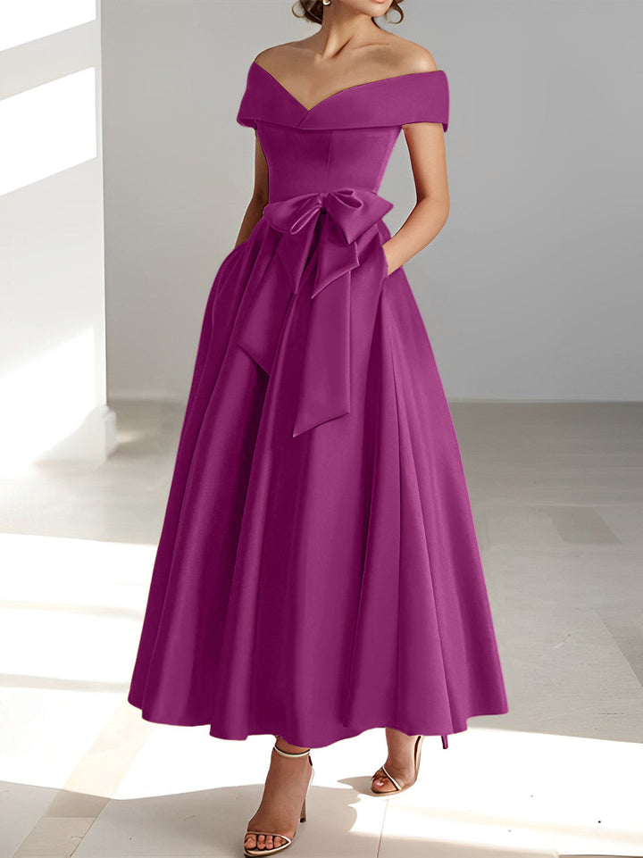 A-Line/Princess Off-the-Shoulder Sleeveless Ankle-Length Mother of the Bride Dresses with Pockets