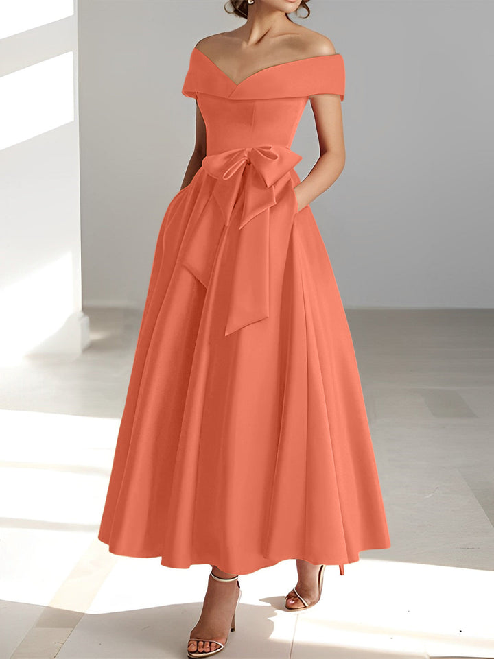 A-Line/Princess Off-the-Shoulder Sleeveless Ankle-Length Mother of the Bride Dresses with Pockets