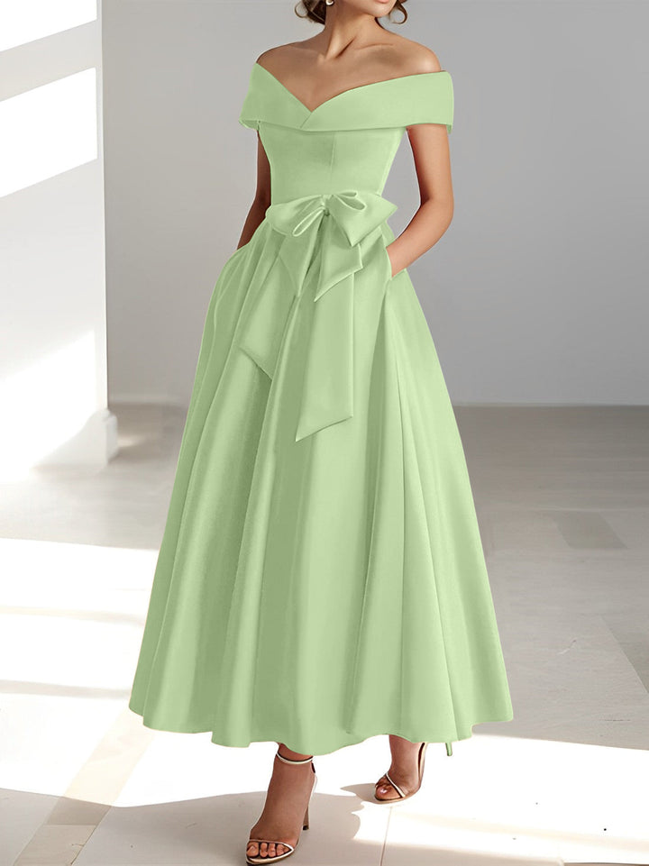 A-Line/Princess Off-the-Shoulder Sleeveless Ankle-Length Mother of the Bride Dresses with Pockets