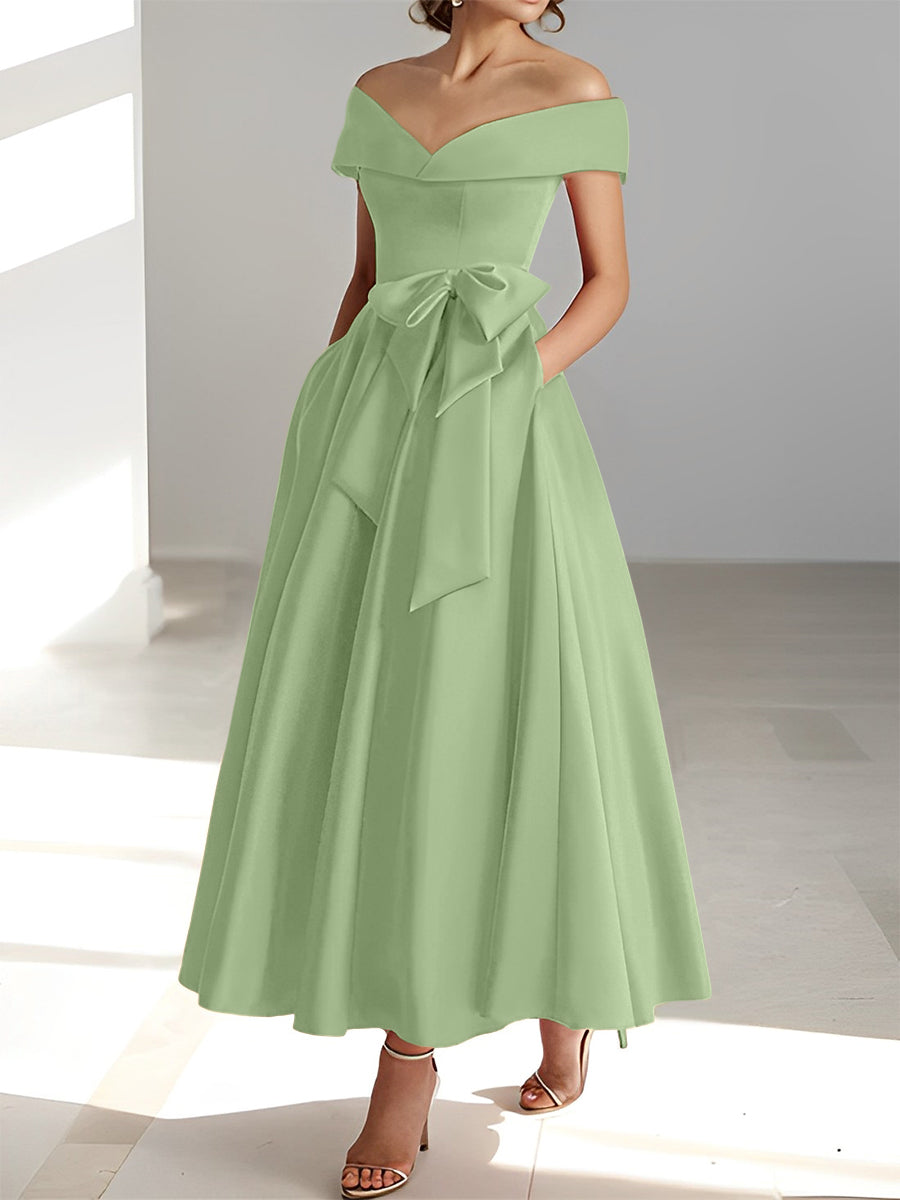 A-Line/Princess Off-the-Shoulder Sleeveless Ankle-Length Mother of the Bride Dresses with Pockets