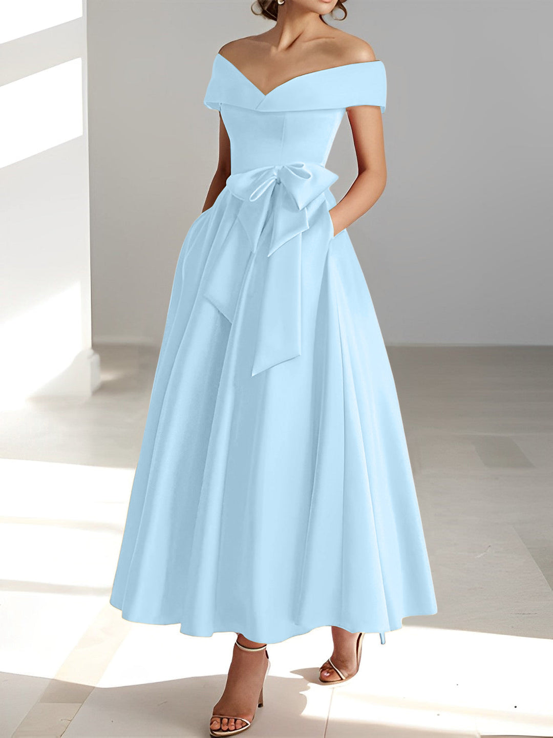 A-Line/Princess Off-the-Shoulder Sleeveless Ankle-Length Mother of the Bride Dresses with Pockets