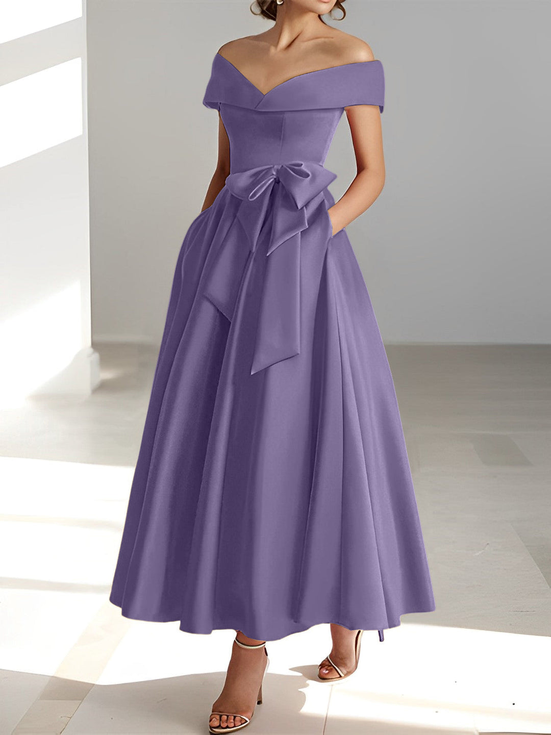 A-Line/Princess Off-the-Shoulder Sleeveless Ankle-Length Mother of the Bride Dresses with Pockets