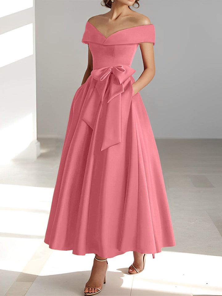 A-Line/Princess Off-the-Shoulder Sleeveless Ankle-Length Mother of the Bride Dresses with Pockets