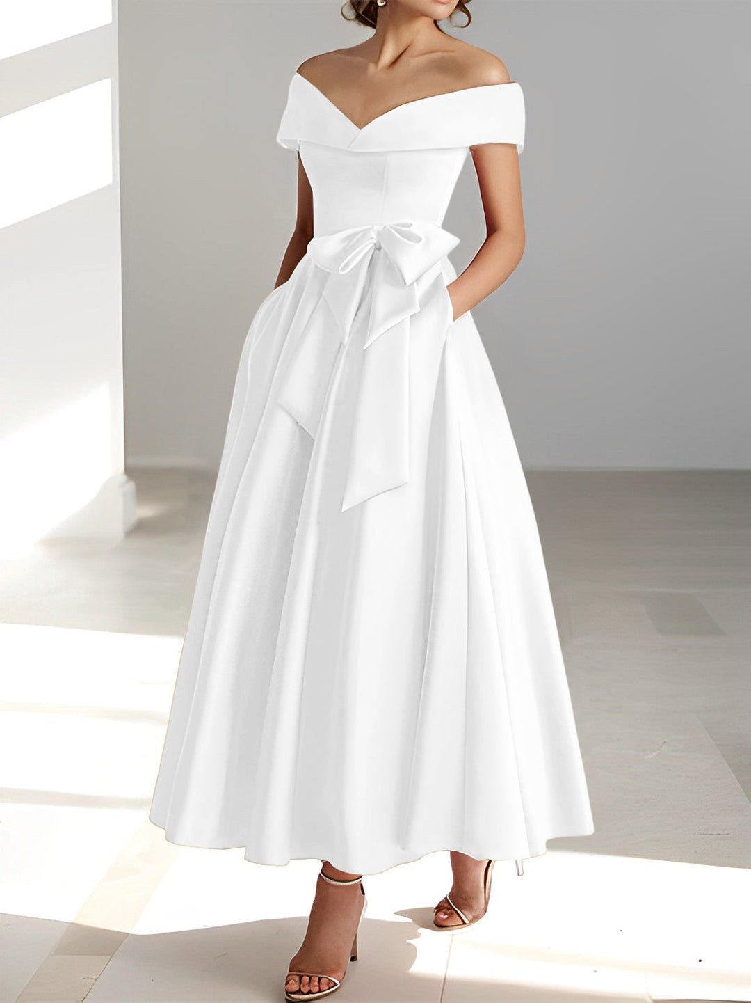 A-Line/Princess Off-the-Shoulder Sleeveless Ankle-Length Mother of the Bride Dresses with Pockets