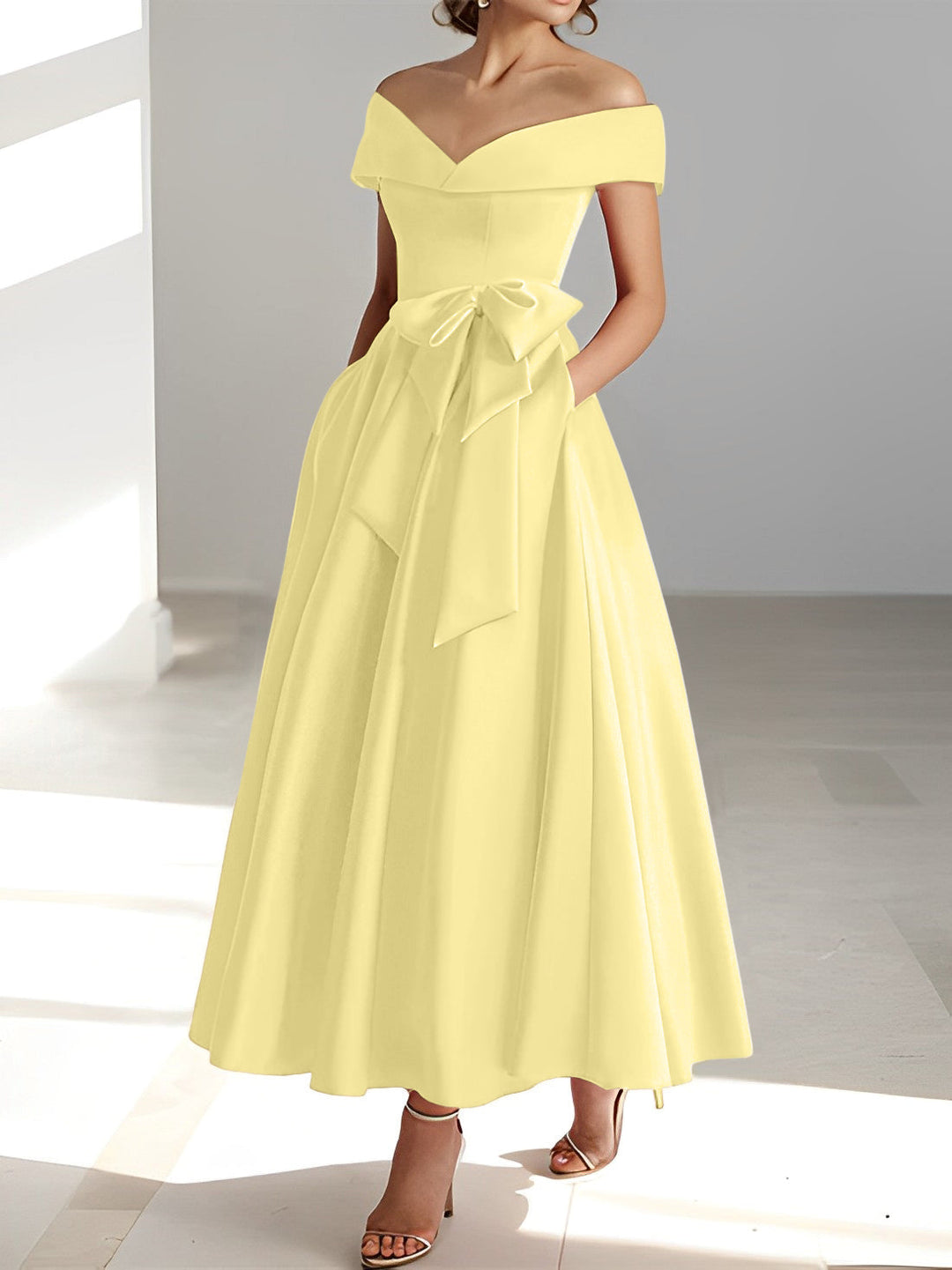 A-Line/Princess Off-the-Shoulder Sleeveless Ankle-Length Mother of the Bride Dresses with Pockets