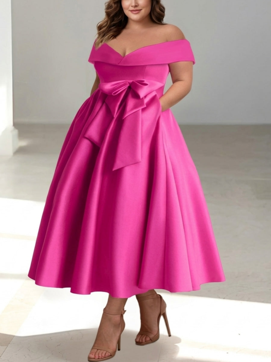 A-Line/Princess Off-the-Shoulder Sleeveless Ankle-Length Plus Size Mother of the Bride Dresses with Pockets