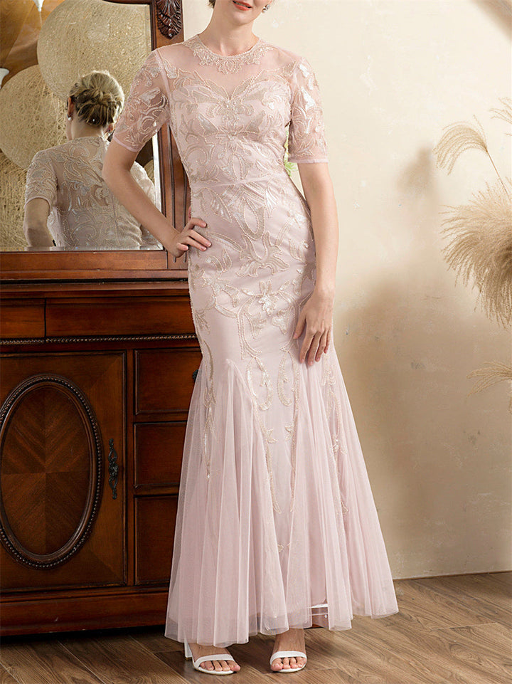 Trumpet/Mermaid Scoop Half Sleeves Ankle-Length Mother of the Bride Dresses with Appliques