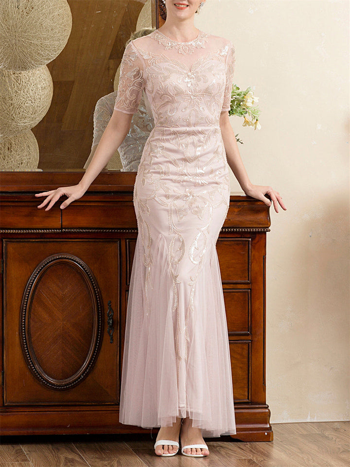 Trumpet/Mermaid Scoop Half Sleeves Ankle-Length Mother of the Bride Dresses with Appliques