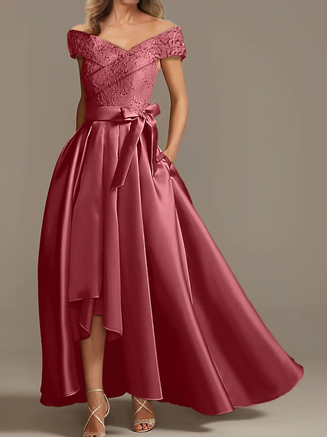 A-Line/Princess Off-the-Shoulder Asymmetrical Mother of the Bride Dresses with Ruffles