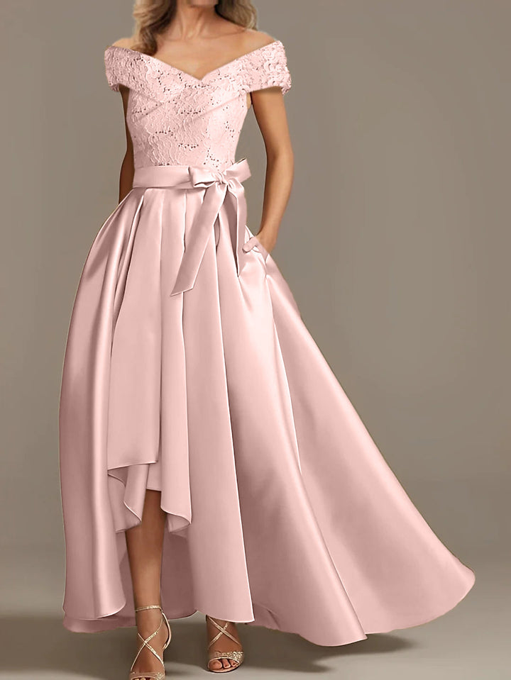 A-Line/Princess Off-the-Shoulder Asymmetrical Mother of the Bride Dresses with Ruffles