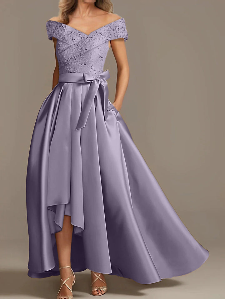 A-Line/Princess Off-the-Shoulder Asymmetrical Mother of the Bride Dresses with Ruffles