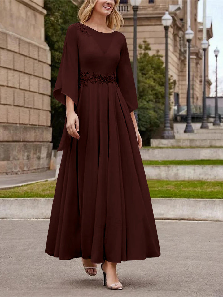 A-Line/Princess Jewel Neck 3/4 Length Sleeve Ankle-Length Mother of the Bride Dresses with Sequins