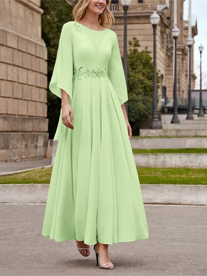 A-Line/Princess Jewel Neck 3/4 Length Sleeve Ankle-Length Mother of the Bride Dresses with Sequins