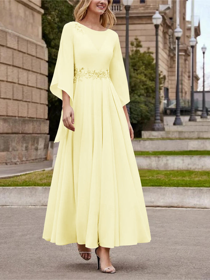 A-Line/Princess Jewel Neck 3/4 Length Sleeve Ankle-Length Mother of the Bride Dresses with Sequins