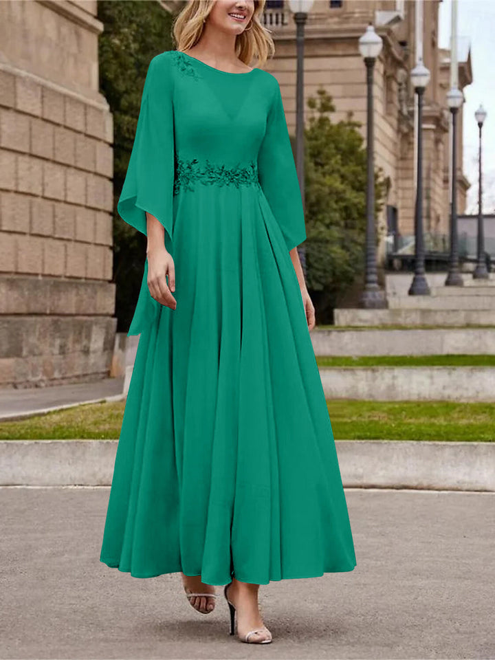 A-Line/Princess Jewel Neck 3/4 Length Sleeve Ankle-Length Mother of the Bride Dresses with Sequins