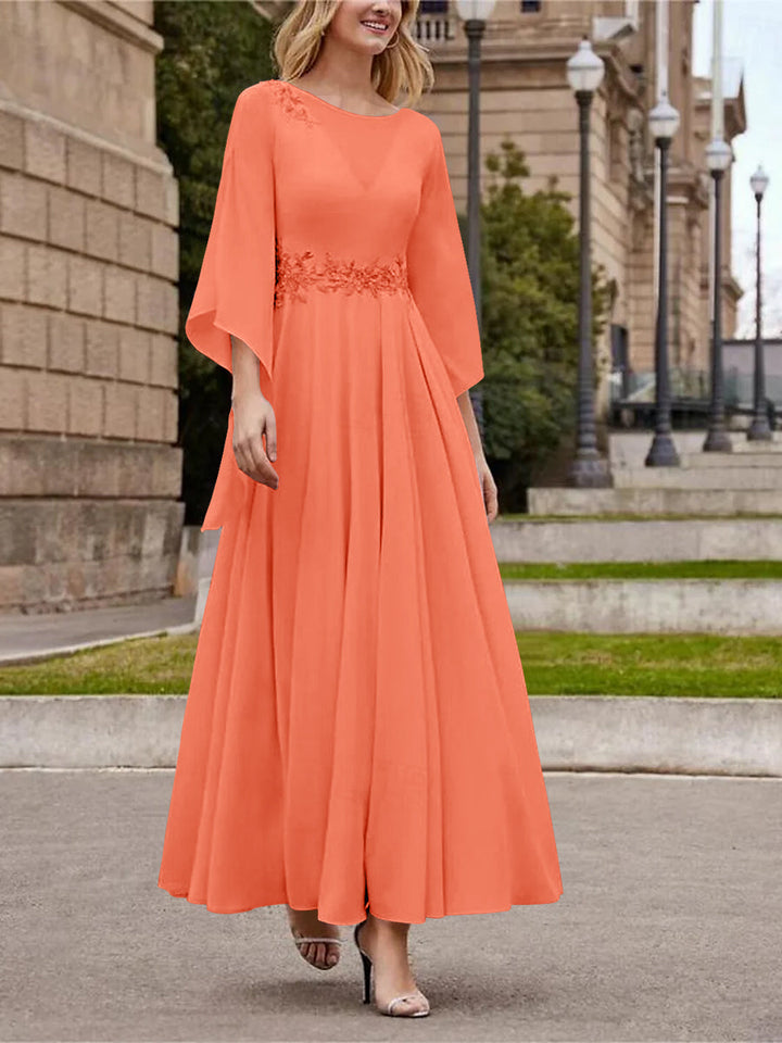 A-Line/Princess Jewel Neck 3/4 Length Sleeve Ankle-Length Mother of the Bride Dresses with Sequins