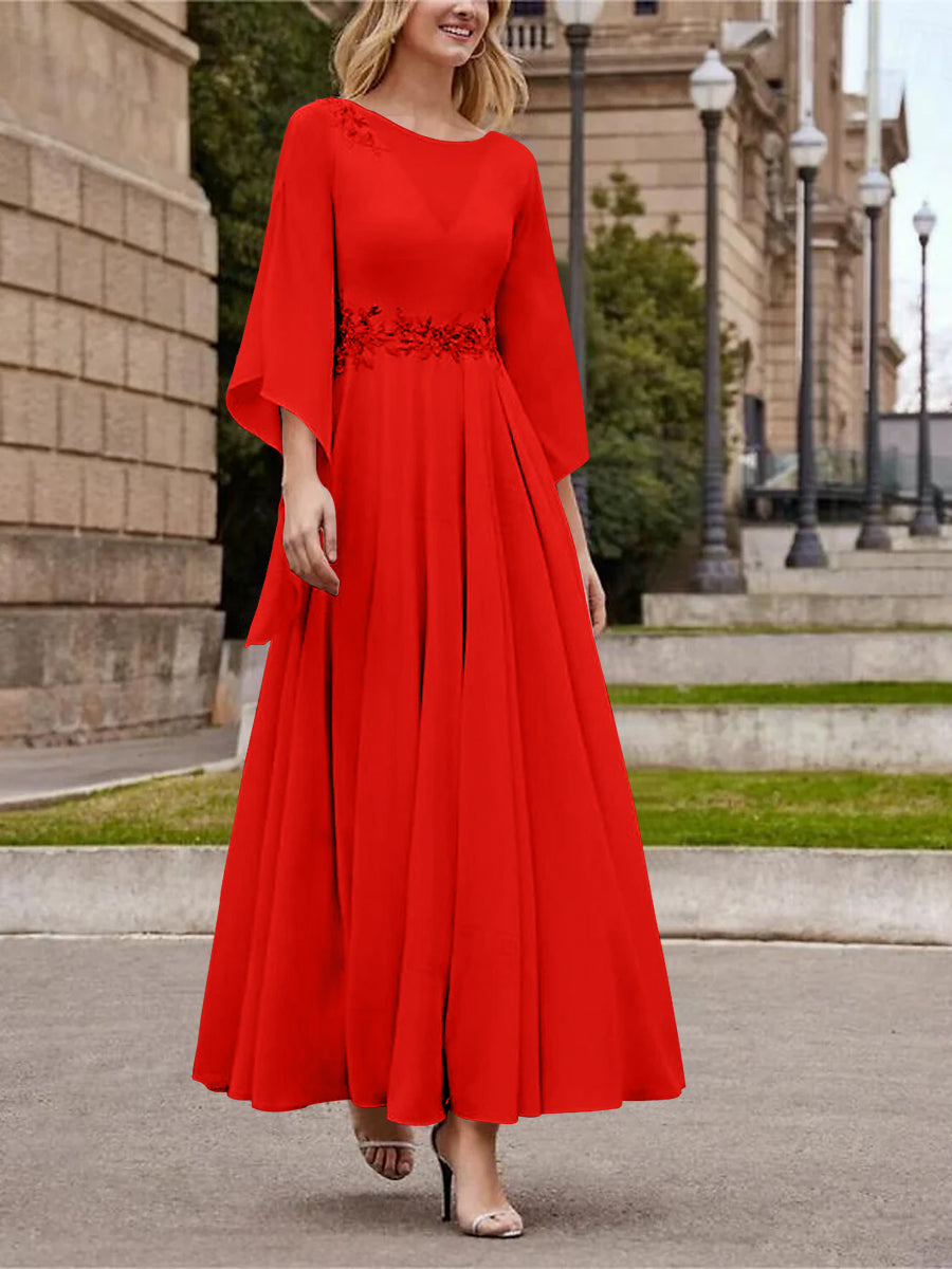 A-Line/Princess Jewel Neck 3/4 Length Sleeve Ankle-Length Mother of the Bride Dresses with Sequins