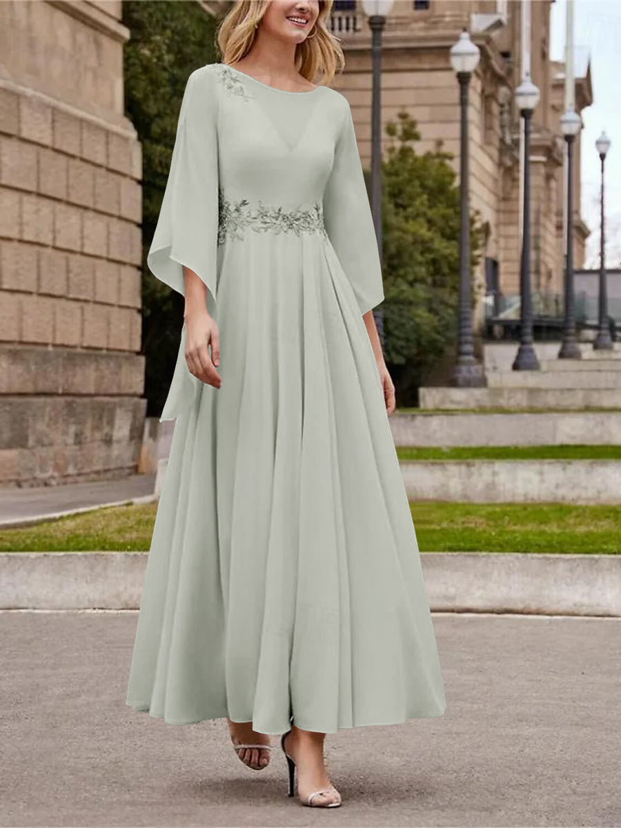 A-Line/Princess Jewel Neck 3/4 Length Sleeve Ankle-Length Mother of the Bride Dresses with Sequins