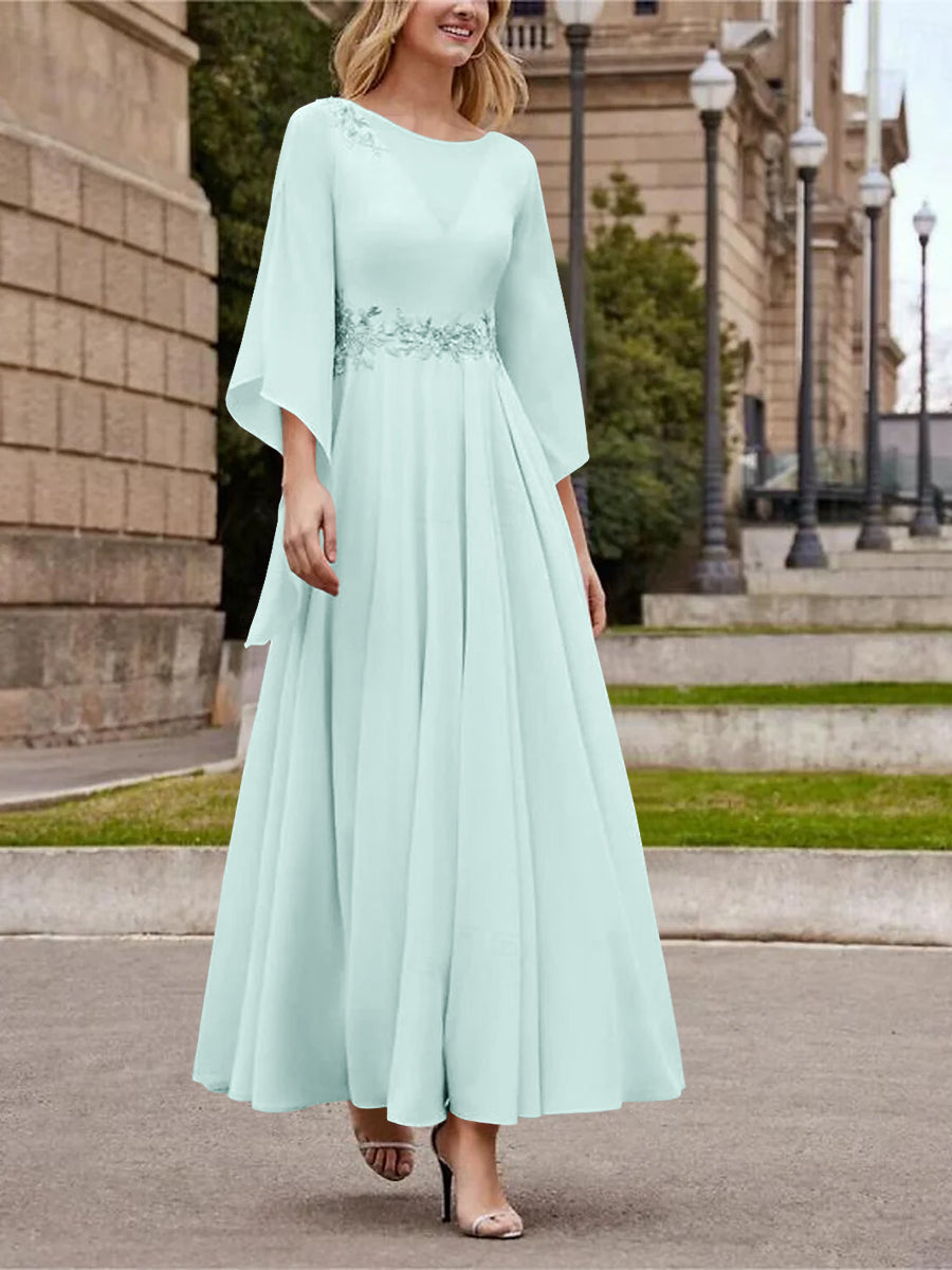 A-Line/Princess Jewel Neck 3/4 Length Sleeve Ankle-Length Mother of the Bride Dresses with Sequins