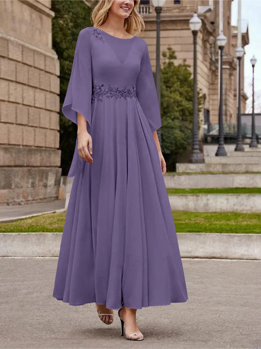 A-Line/Princess Jewel Neck 3/4 Length Sleeve Ankle-Length Mother of the Bride Dresses with Sequins