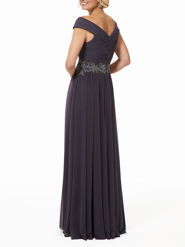 A-Line/Princess V Neck Off-the-Shoulder Sleeveless Floor-Length Mother of the Bride Dresses with Split