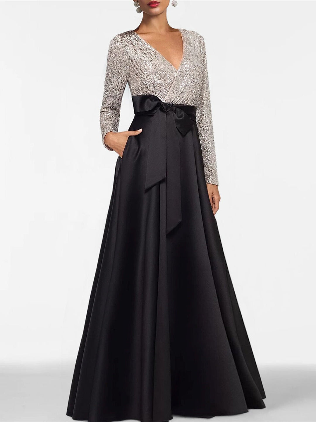 A-Line/Princess V-Neck Long Sleeves Floor-Length Mother of the Bride Dresses