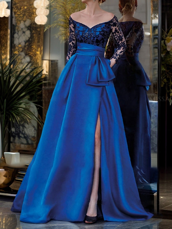 A Line/Princess Off-the-Shoulder 3/4 Sleeves Floor-Length Mother of the Bride Dresses