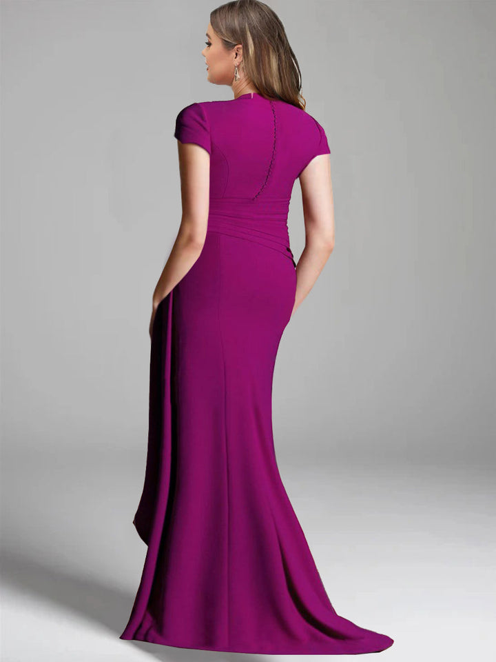 Sheath/Column V-Neck Short Sleeves Floor-Length Mother of the Bride Dresses with Split Side