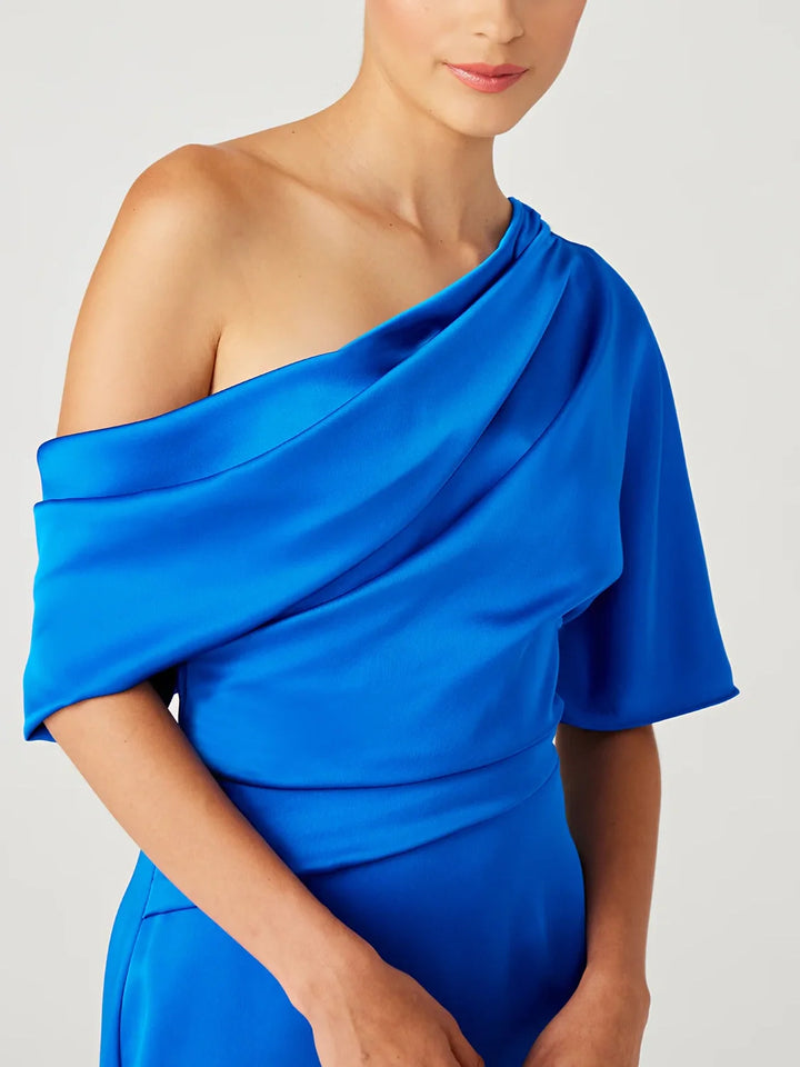 A-Line/Princess One-Shoulder Half Sleeves Floor-Length Mother of the Bride Dresses with Ruffles