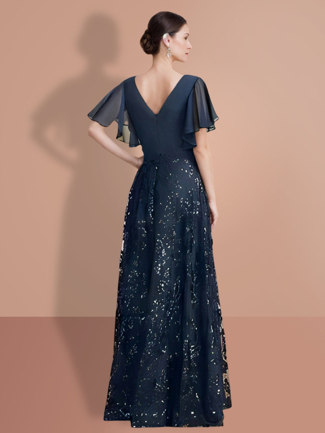 A-Line/Princess V-Neck Short Sleeves Floor-Length Mother Of The Bride Dresses with Sequins