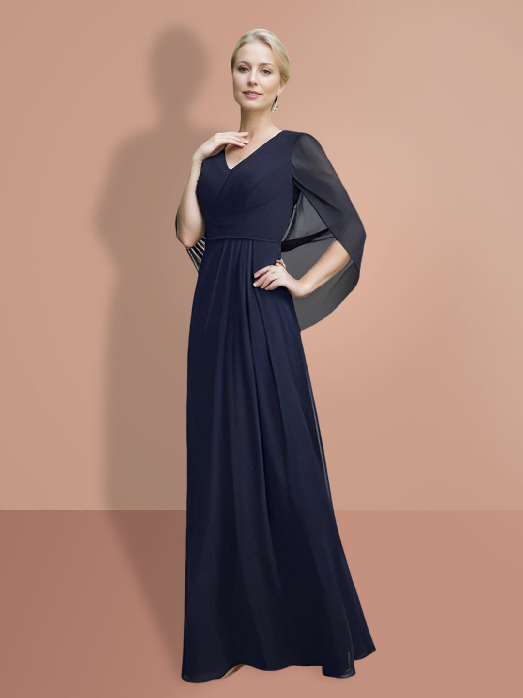 A-Line/Princess Half Sleeves  V Neck Mother Of The Bride Dresses