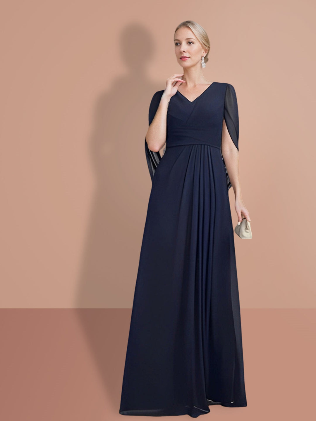 A-Line/Princess Half Sleeves  V Neck Mother Of The Bride Dresses