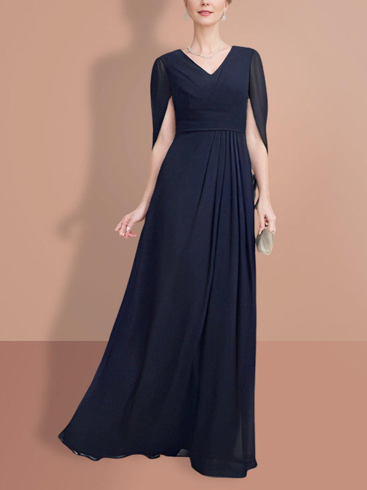 A-Line/Princess Half Sleeves  V Neck Mother Of The Bride Dresses