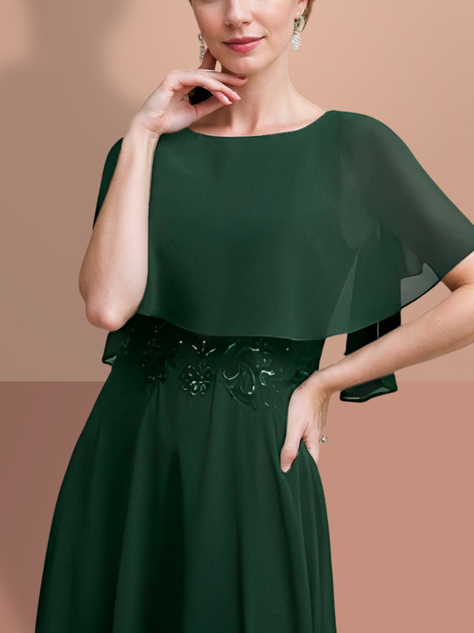 A-Line/Princess  Short Sleeves Jewel Neck Mother of the Bride Dresses