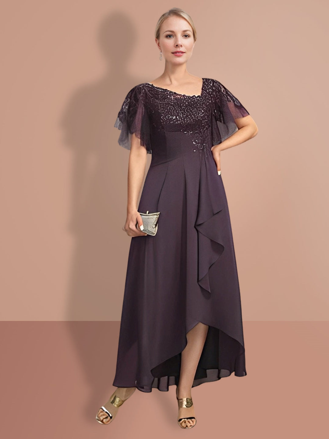 A-Line/Princess  Short Sleeves Asymmetrical Mother of the Bride Dresses