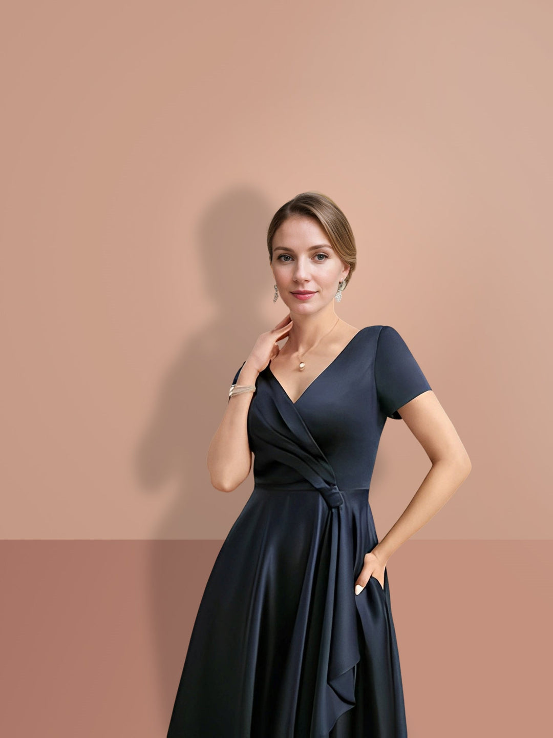 A-Line/Princess  Short Sleeves V Neck Mother of the Bride Dresses