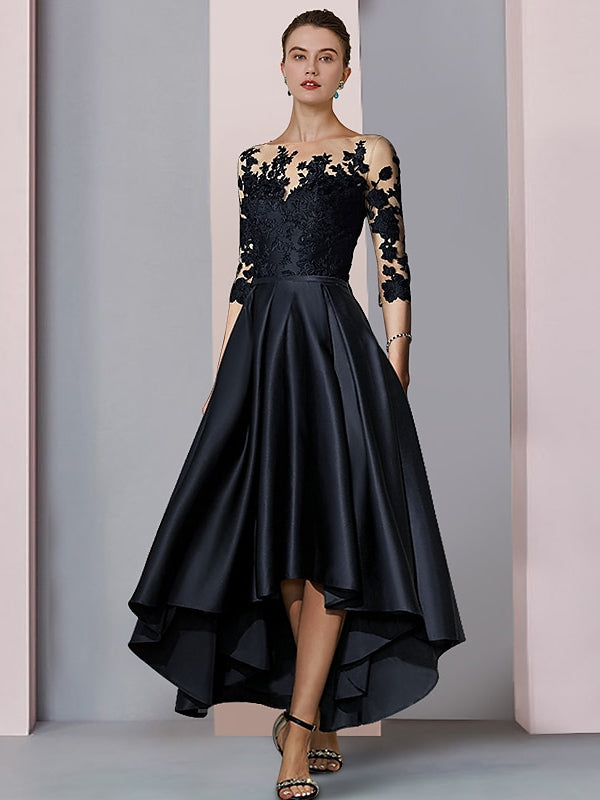 A-Line/Princess Illusion-Neck Asymmetrical Tea Length Tea-Length Mother of the Bride Dresses