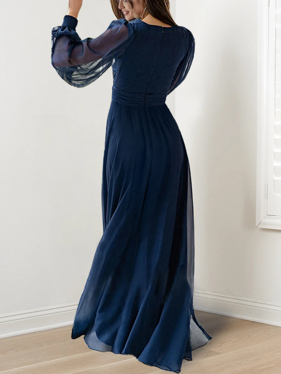A-Line/Princess V-Neck Long Sleeves Floor-Length Mother of the Bride Dresses with Ruffles