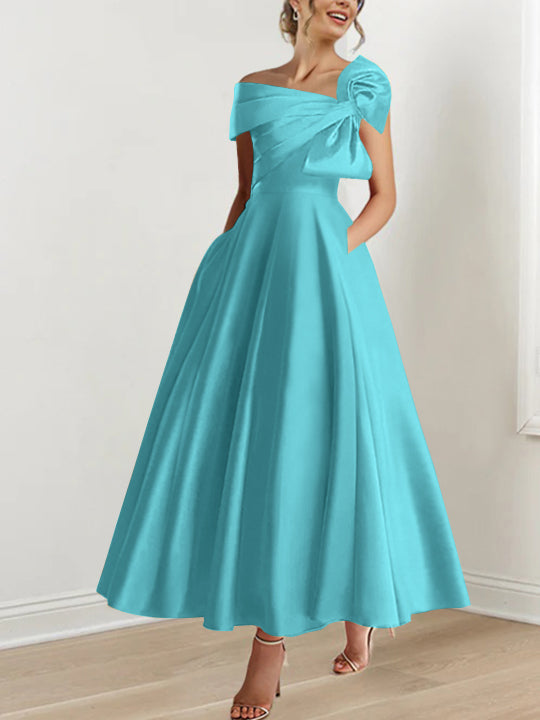 A-Line/Princess Off-the-Shoulder Sleeveless Ankle-Length Mother of the Bride Dresses with Bow(s)