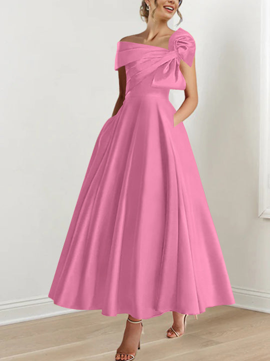 A-Line/Princess Off-the-Shoulder Sleeveless Ankle-Length Mother of the Bride Dresses with Bow(s)