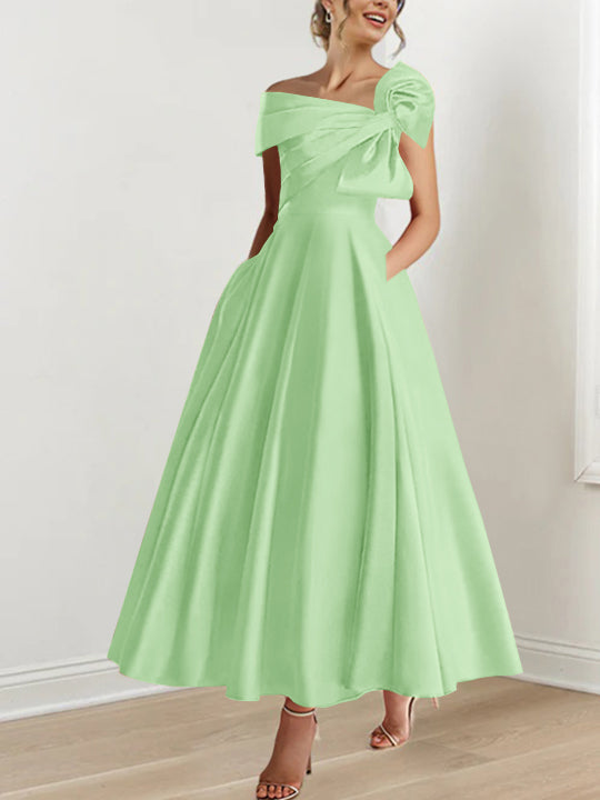 A-Line/Princess Off-the-Shoulder Sleeveless Ankle-Length Mother of the Bride Dresses with Bow(s)