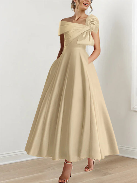 A-Line/Princess Off-the-Shoulder Sleeveless Ankle-Length Mother of the Bride Dresses with Bow(s)