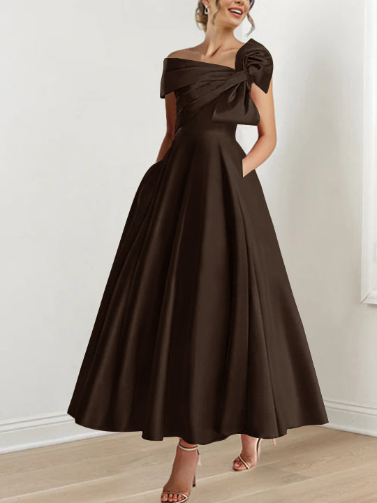 A-Line/Princess Off-the-Shoulder Sleeveless Ankle-Length Mother of the Bride Dresses with Bow(s)