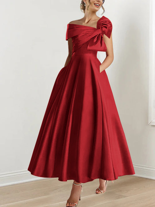 A-Line/Princess Off-the-Shoulder Sleeveless Ankle-Length Mother of the Bride Dresses with Bow(s)