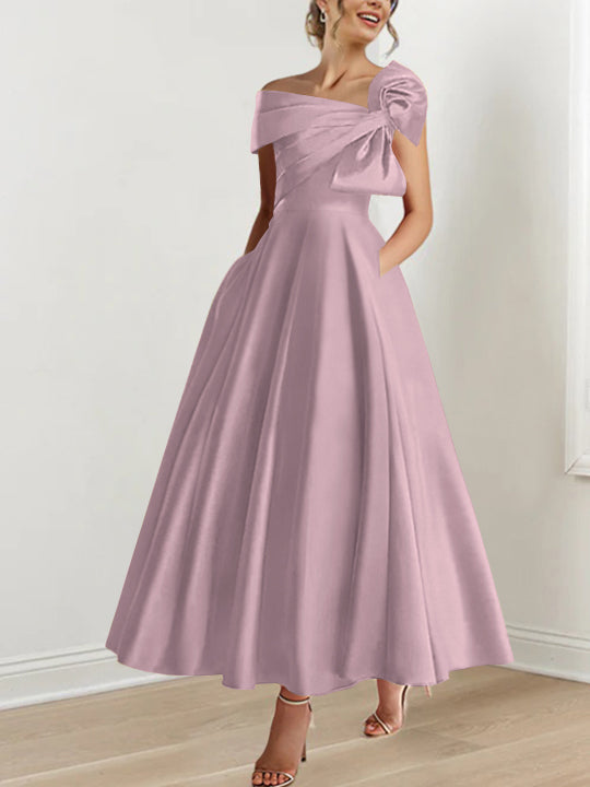 A-Line/Princess Off-the-Shoulder Sleeveless Ankle-Length Mother of the Bride Dresses with Bow(s)