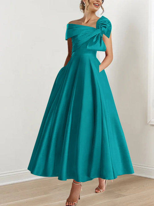 A-Line/Princess Off-the-Shoulder Sleeveless Ankle-Length Mother of the Bride Dresses with Bow(s)