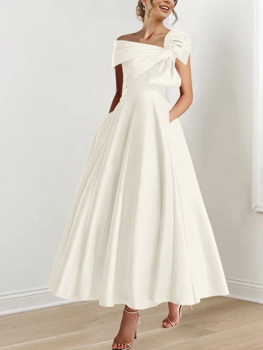 A-Line/Princess Off-the-Shoulder Sleeveless Ankle-Length Mother of the Bride Dresses with Bow(s)