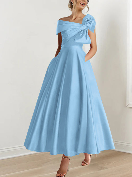 A-Line/Princess Off-the-Shoulder Sleeveless Ankle-Length Mother of the Bride Dresses with Bow(s)