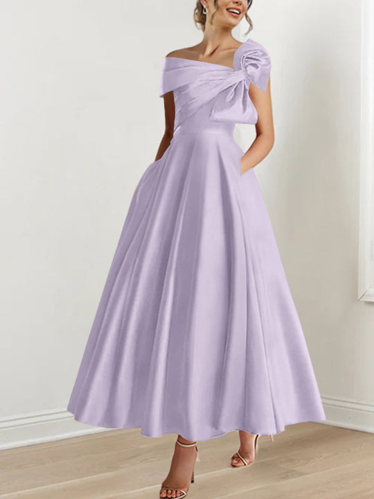 A-Line/Princess Off-the-Shoulder Sleeveless Ankle-Length Mother of the Bride Dresses with Bow(s)