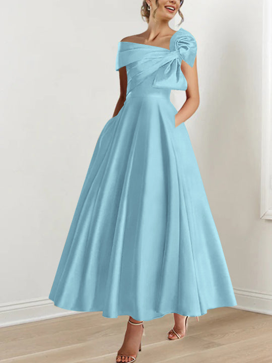 A-Line/Princess Off-the-Shoulder Sleeveless Ankle-Length Mother of the Bride Dresses with Bow(s)